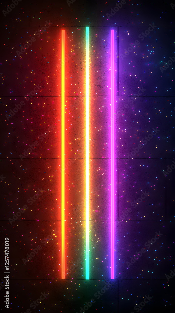 Aufkleber colorful neon lights glowing against a dark background creating a vibrant abstract design in vertica