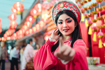 Fototapeta premium Vibrant local festival showcases breathtaking close-up of chinese opera performance