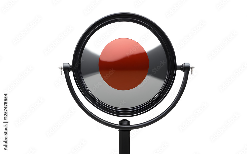 Poster A round convex traffic mirror mounted on a metal pole, isolated on a empty plain background