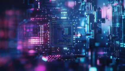 Fototapeta premium Abstract Digital Circuitry: Neon Glow in Cyberspace