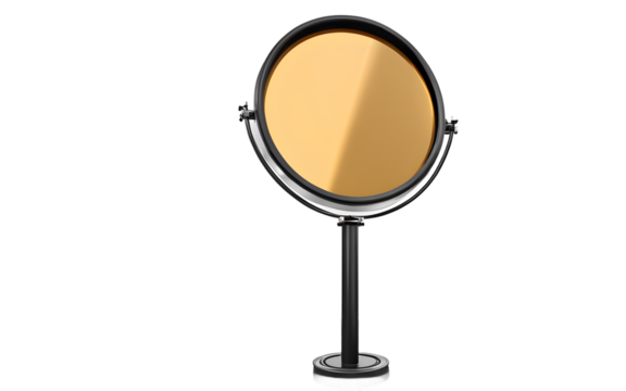 A round convex traffic mirror mounted on a metal pole, isolated on a empty plain background