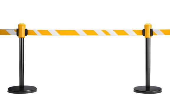 A retractable belt barrier for crowd control, isolated on a empty plain background