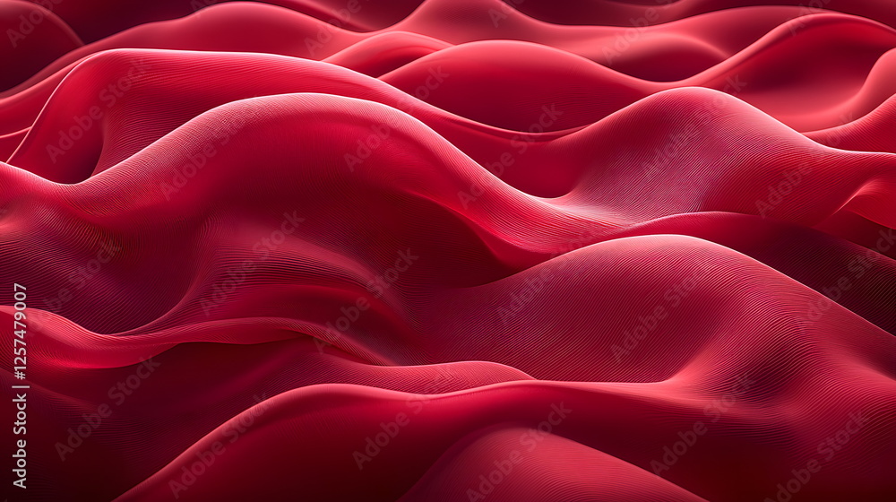 Poster rippled red fabric waves creating a soft and elegant texture in dramatic lighting display.