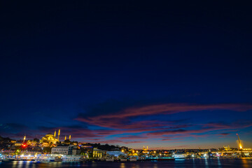 Istanbul view at dusk. Suleymaniye Mosque and Golden Horn view