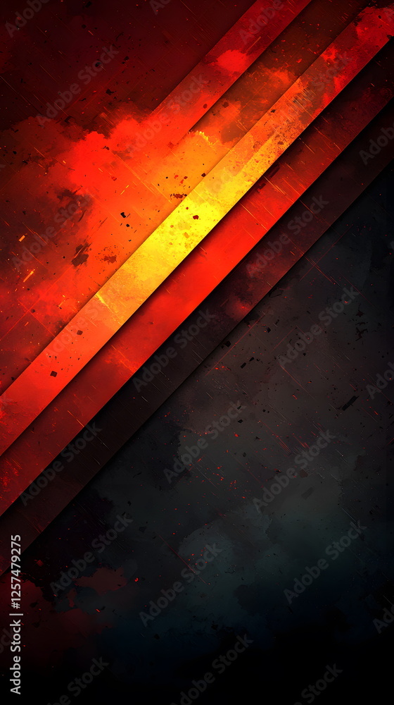 Poster bright abstract orange and red pattern with dark black background and textured brush strokes for des