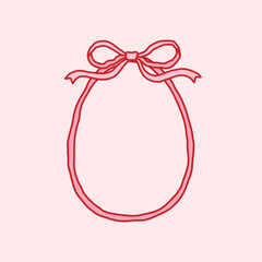Egg shaped ribbon frame with coquette bow. Holiday trendy border. Cute pink background for greeting cards, invitations, social media. Whimsical design for Happy Easter