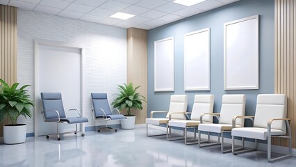 Fototapeta premium Modern hospital waiting area with blank mockup displays