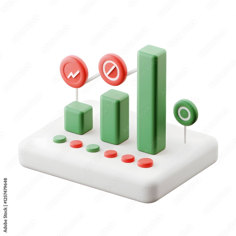 Aufkleber 3D isometric chart with declining negative indicators