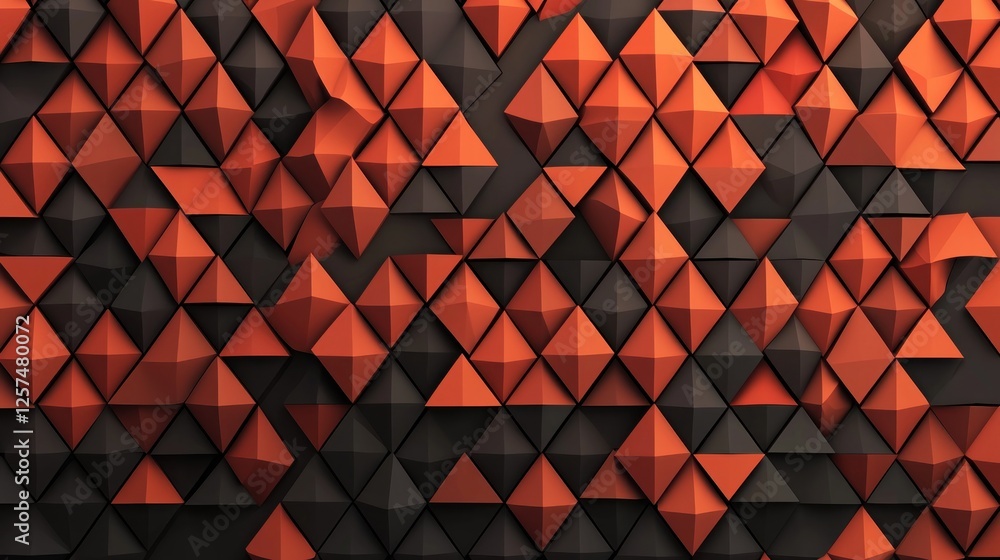 Poster abstract geometric pattern: intricate 3d triangular design in burnt orange and dark grey
