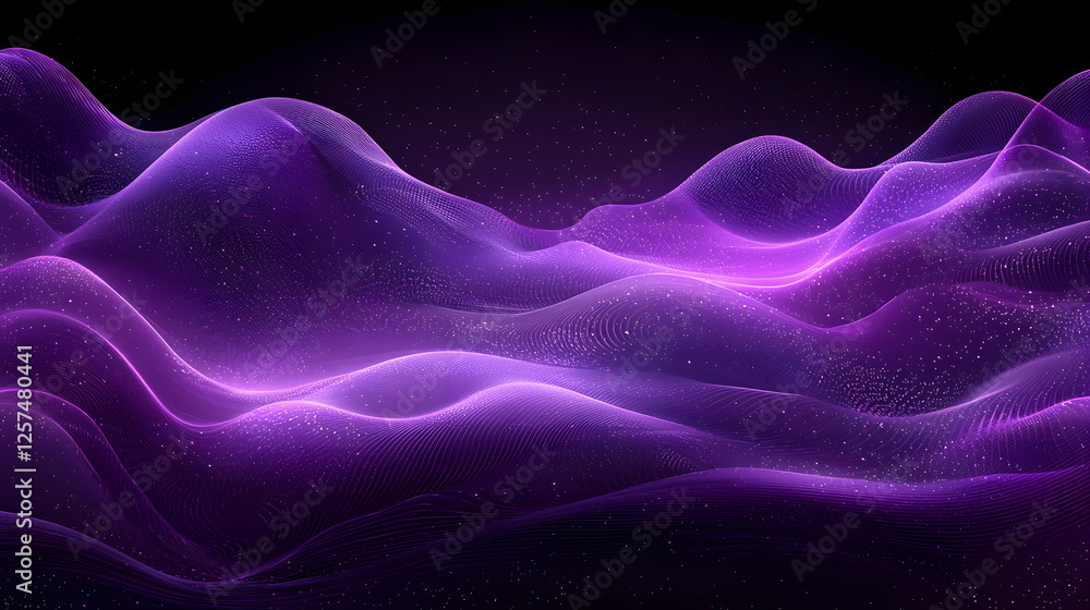 Aufkleber dreamy purple waves flowing in a surreal abstract landscape with soft glowing patterns and sparkling