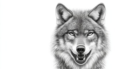  a black and white drawing of a wolf's face