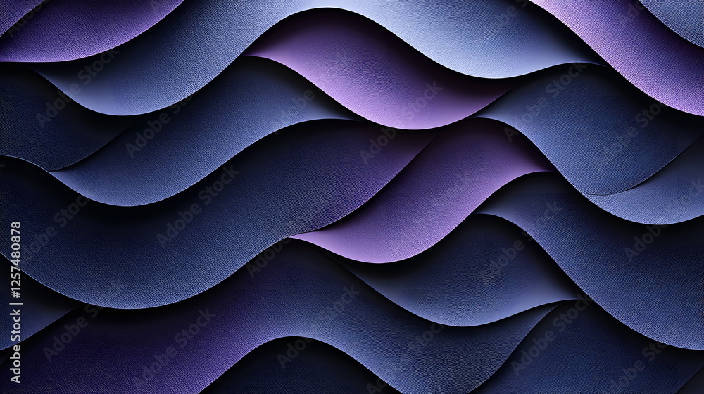 Poster waves of textured paper in dark purple and blue hues with a smooth gradient flowing background patte