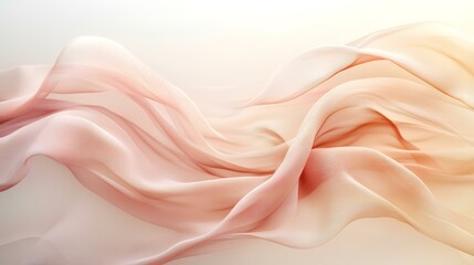 Fototapeta premium Flowing peach fabric waves on white background; elegant, luxurious texture for fashion, design, and advertising