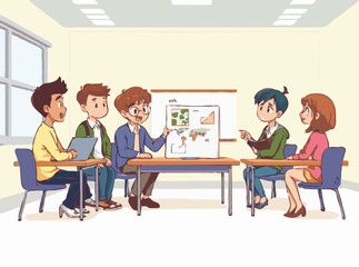 Group of Students Discussing Project in Classroom