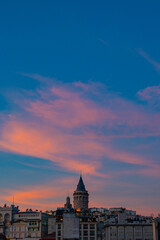 Fototapeta premium Galata Tower in Istanbul. Galata Kulesi or Galata Tower with dramatic sky