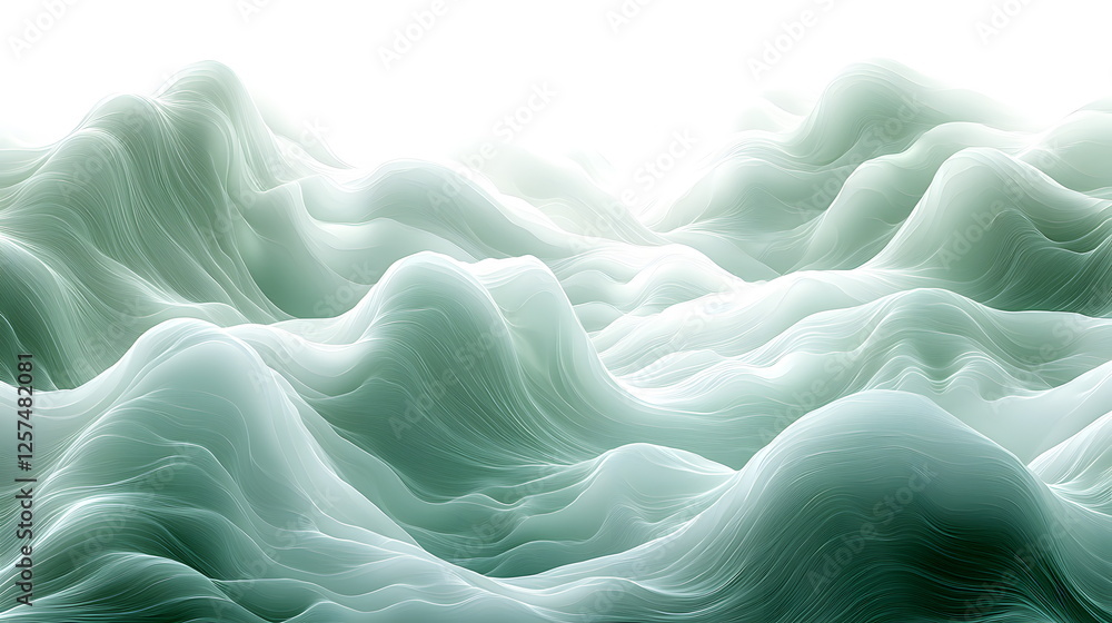 Aufkleber abstract waves flowing in soft green tones creating a tranquil and serene digital landscape design.