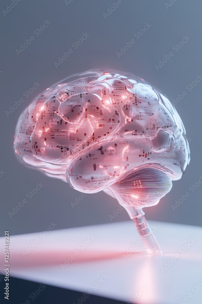 Poster a semi-transparent glowing brain displays intricate financial data streams, representing the role of