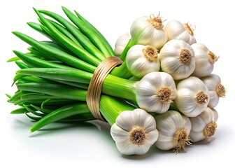 Fresh Green Garlic, Spring Vegetables, Culinary Herbs, Food Photography, Isolated Green Garlic, Healthy Eating, Cooking Ingredient, Gourmet Food
