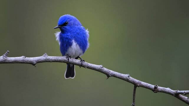 Slow Motion Shot of a Bluebird Standing &ndash; Elegant Small Bird, Vibrant Blue Plumage, Tranquil Nature Scene, Delicate Wildlife Moment, Serene Perched Pose, Feathered Beauty, Peaceful Outdoor Setting