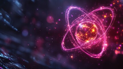 Obraz premium Abstract digital design with luminous atoms, glowing chemical reactions, and data streams