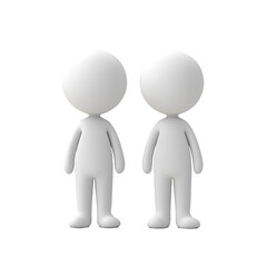 Two figures standing, white background, teamwork concept