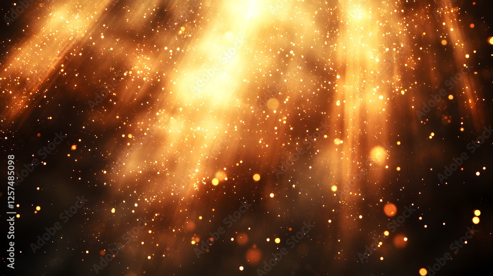 Aufkleber golden particles shimmering in light with a dark blurred background creating an ethereal effect.