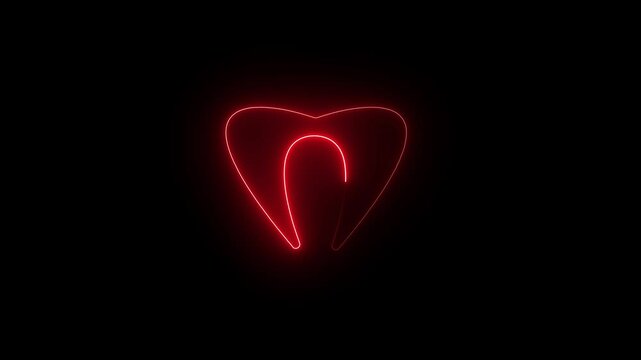 A neon tooth animation on a black background. Animated tooth. Teeth of the upper jaw. Abstract Dental Design on Black Background