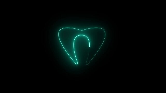 A neon tooth animation on a black background. Animated tooth. Teeth of the upper jaw. Abstract Dental Design on Black Background