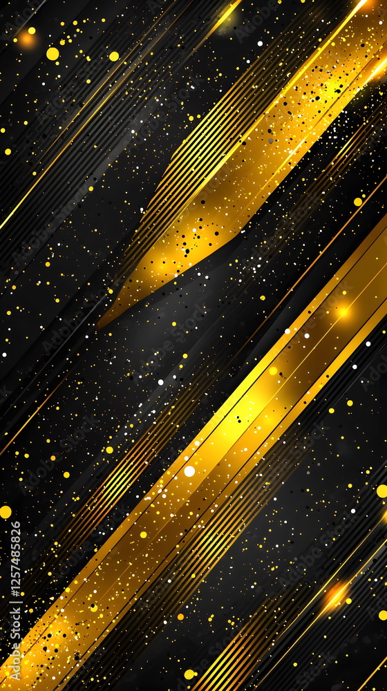 Aufkleber golden lines and sparkling dots on a black background with a dynamic abstract design style