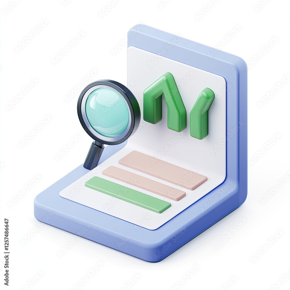Poster 3d report analysis with magnifying glass