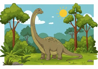 Obraz premium Cartoon dinosaur in a prehistoric forest.