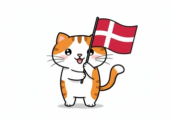 Cartoon Cat with Danish Flag