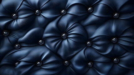 Fototapeta premium Luxurious dark blue tufted upholstery with decorative buttons creating a sophisticated texture design.