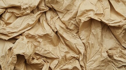 Close-up of crumpled brown paper texture showcasing intricate folds and shadows