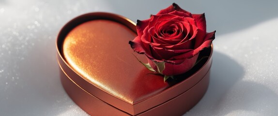 A fiery heart shaped box with a red rose inside symbol of passion and love s intensity