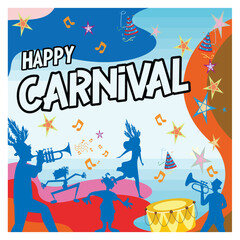 Happy Carnival celebration.  Brazil, South America Carnival with samba dancers and musicians.