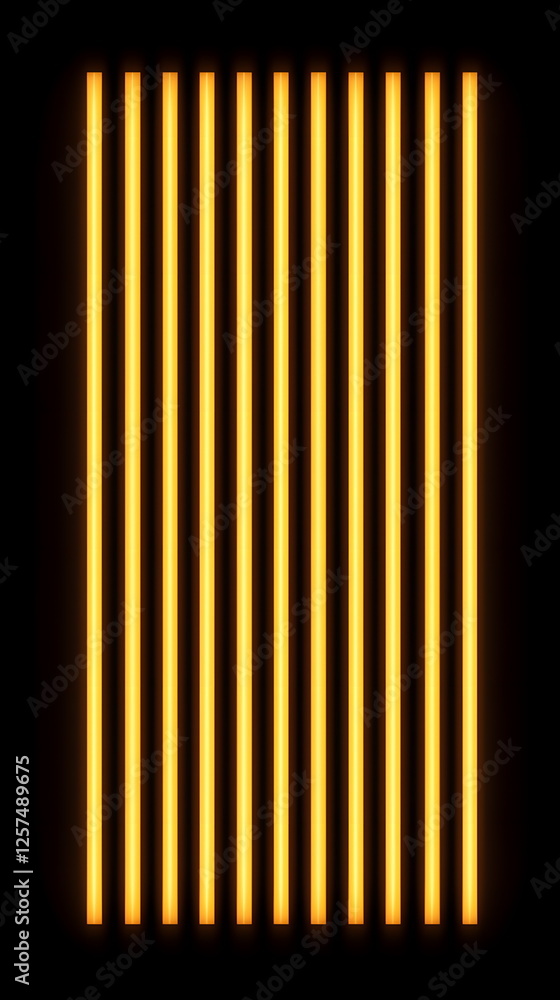 Poster glowing vertical neon lines glowing against a black background creating a vibrant light pattern.