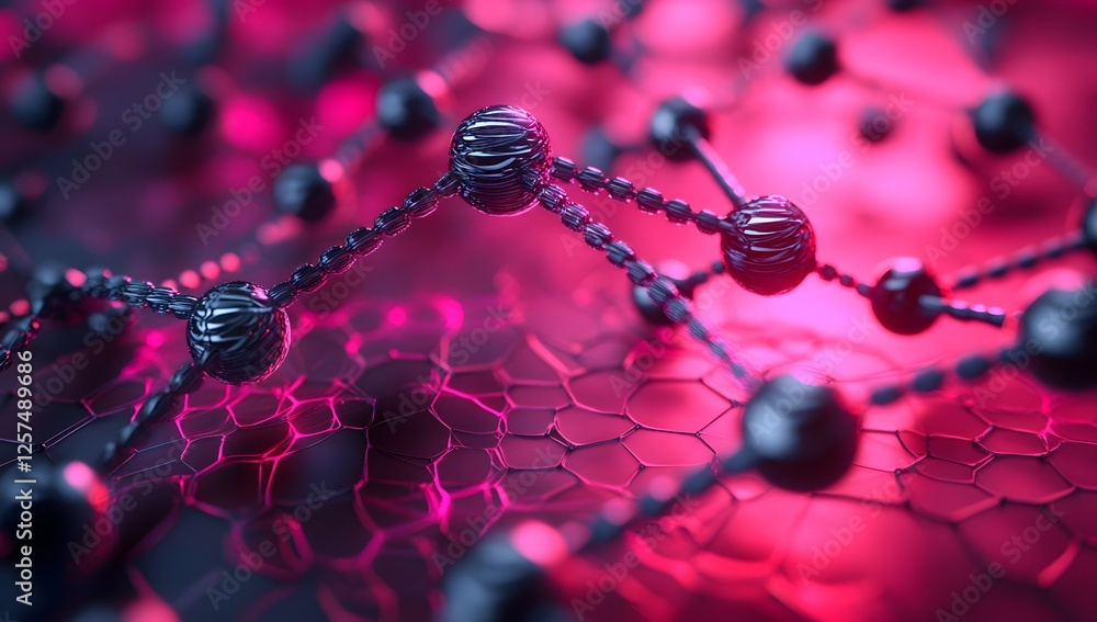 Poster abstract 3d molecular structure network on pink background
