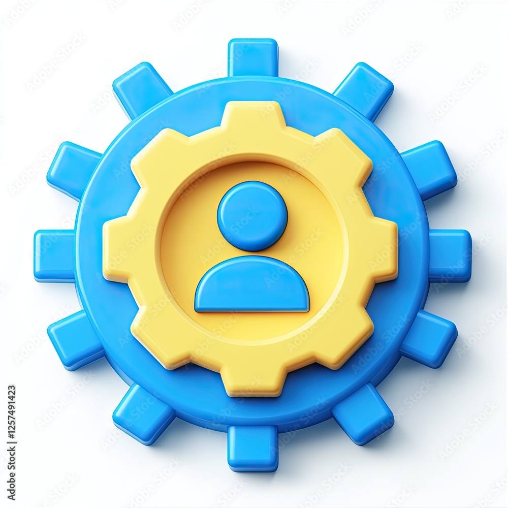 Poster 3d user icon in gears on white background