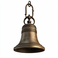 Obraz premium Antique Bronze Bell Hanging on Chain with Weathered Surface and Detailed Engravings for Vintage Decor and Historical Themes