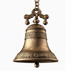 Ornate Bronze Bell Hanging from a Chain with Detailed Decorations and Antique Finish