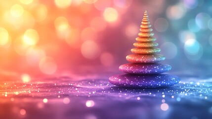 Sparkling stone Christmas tree, festive bokeh background, serenity, holiday card