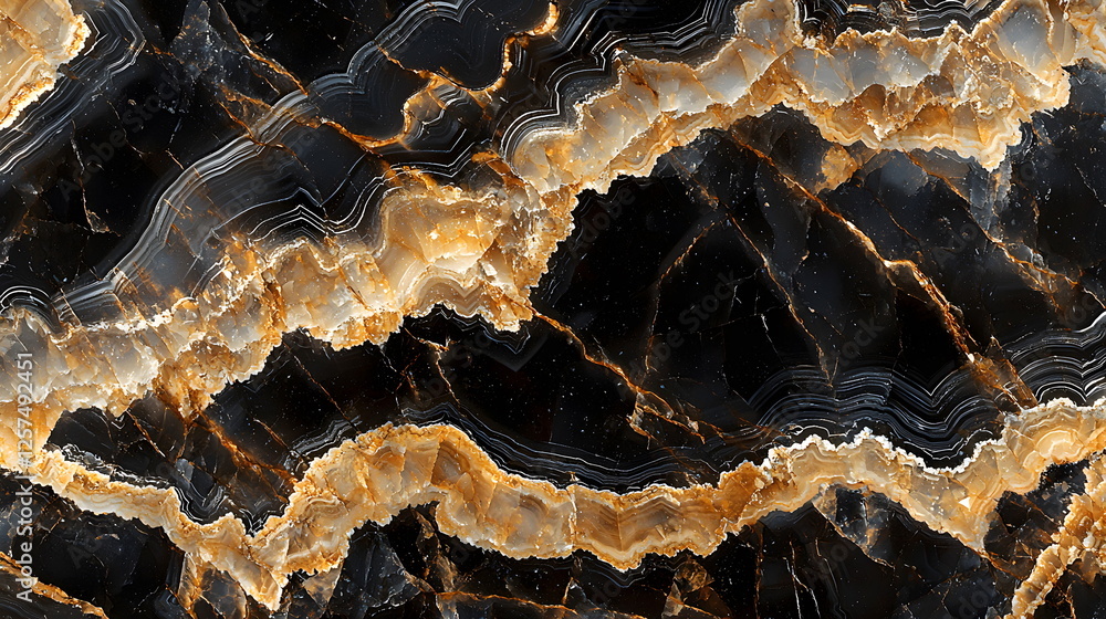 Poster striking black and gold marble texture with natural patterns and intricate lines resembling flowing 