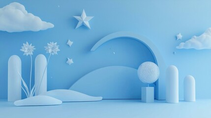 Serene Blue Dreamscape: A 3D Rendered Fantasy Landscape