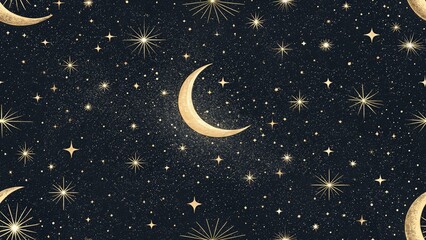 Naklejka premium Minimalist Celestial Night Sky: Glowing Moon, Twinkling Stars, Dark Sky Photography