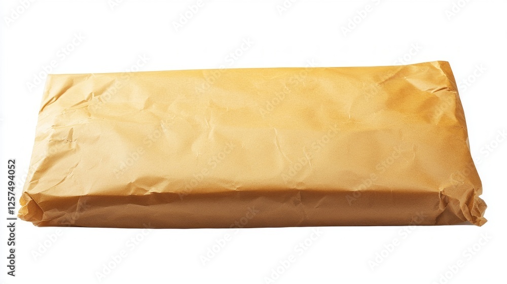 Poster a rectangular sheet of crumpled brown paper lies on a wooden desk, hinting at potential artistic pro