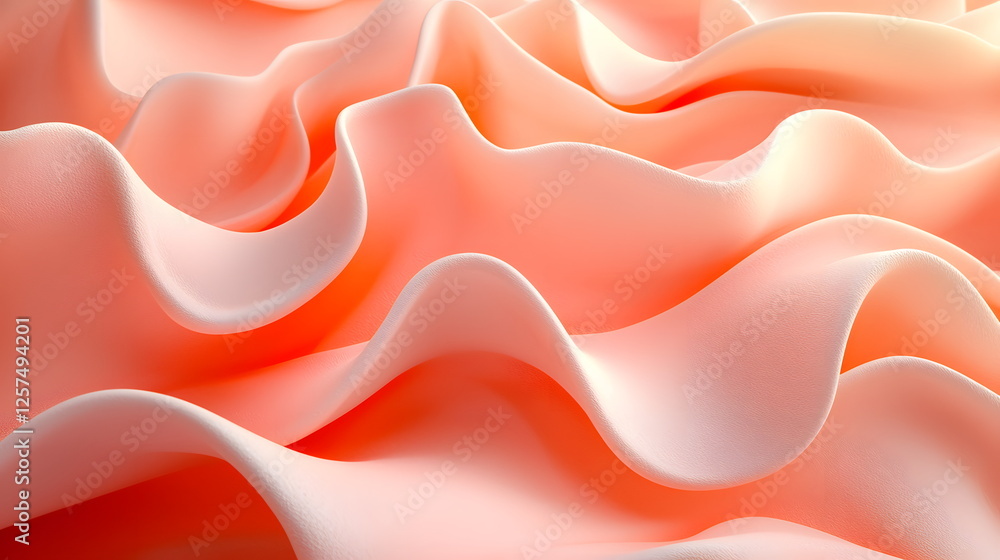 Poster soft pastel fabric flowing in gentle folds with ripples and smooth curves under soft lighting.