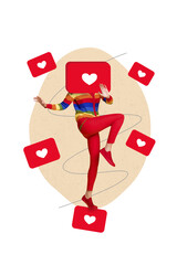 Creative photo 3d collage artwork poster of popular blogger obsessed social media apps likes...