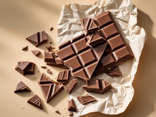 Broken Chocolate Bar Pieces Delicious Milk Chocolate Sweet Treat.