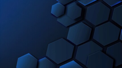 Hexagonal Shapes on Blue Background for Design, Banner Template, Abstract Hexagonal Wallpaper with Copy Space, Minimalist Hexagonal Pattern Wallpaper